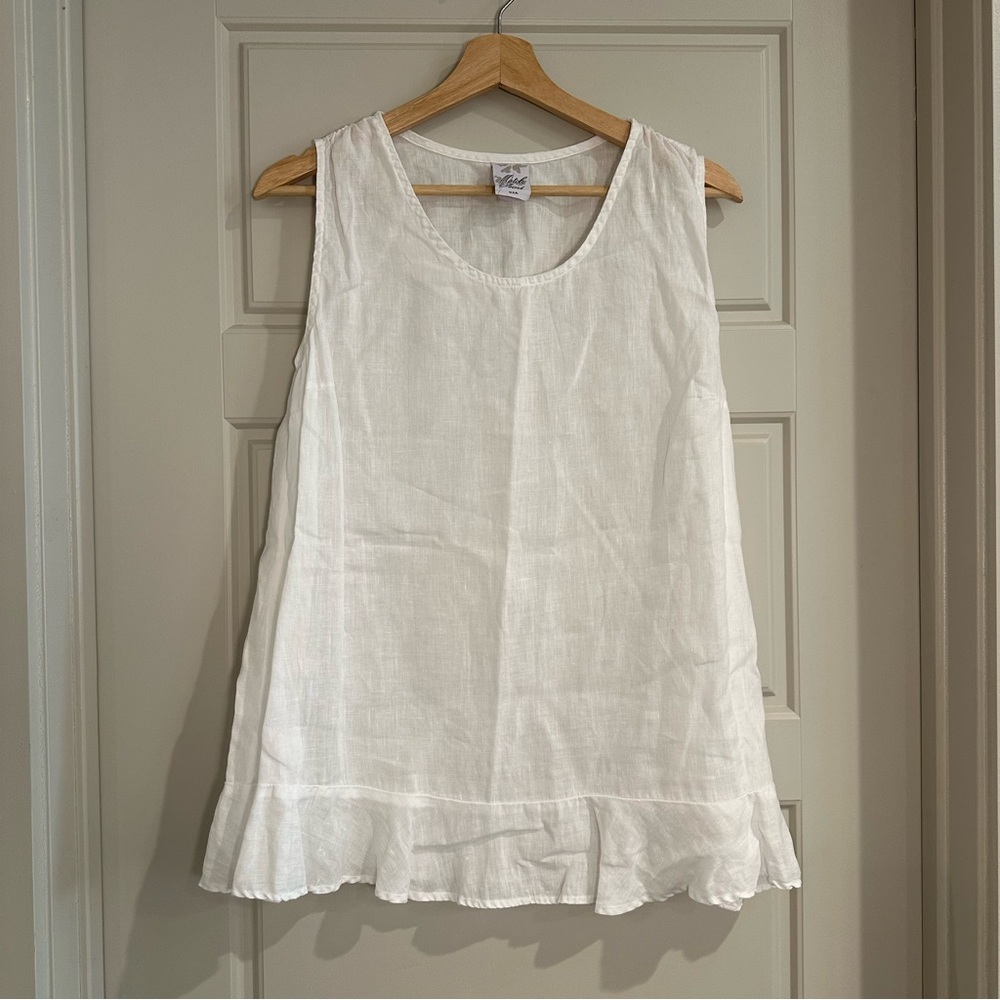 Match Point 100% Linen Sleeveless‎ Ruffle Hem Top Size Medium